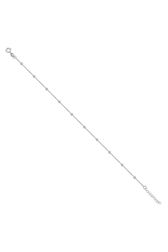Sterling Silver Womens Beaded Fashion Link Anklet