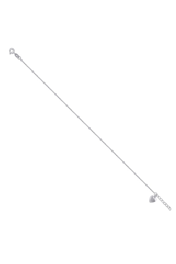 Sterling Silver Womens Beaded Heart Charms Anklet