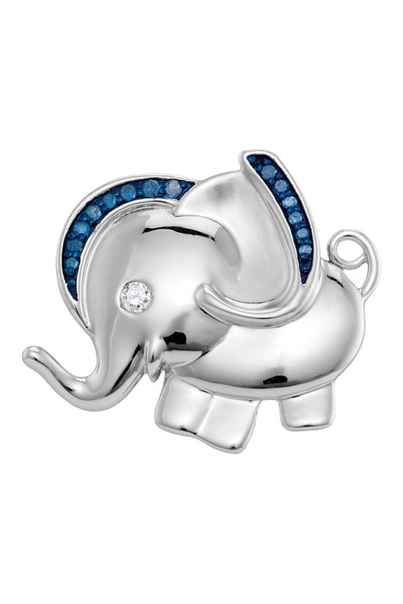 Sterling Silver Womens Blue Color Enhanced Natural Diamond Elephant Charm Pendant 1/10 Cttw 19.7x21mm bail 2mm