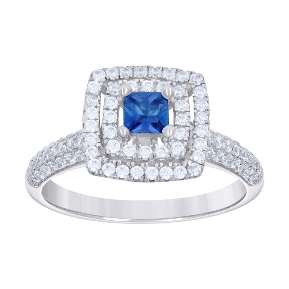 Sterling Silver Womens Blue White Princess-Cut Round Cubic-Zirconia Square Fashion Bridal Anniversary Wedding Engagement Band Ring Size 6