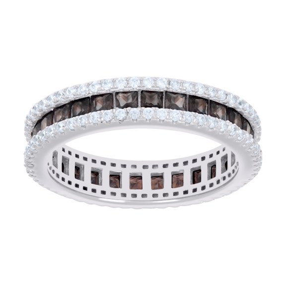 Sterling Silver Womens Brown White Princess-cut Round Cubic-Zirconia Eternity Bridal Anniversary Engagement Wedding Band Ring Size 6
