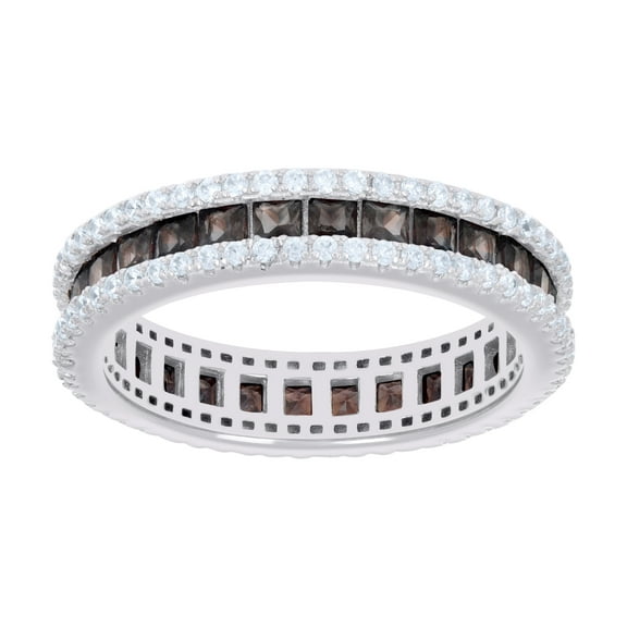 Sterling Silver Womens Brown White Princess-cut Round Cubic-Zirconia Eternity Bridal Anniversary Engagement Wedding Band Ring Size 7