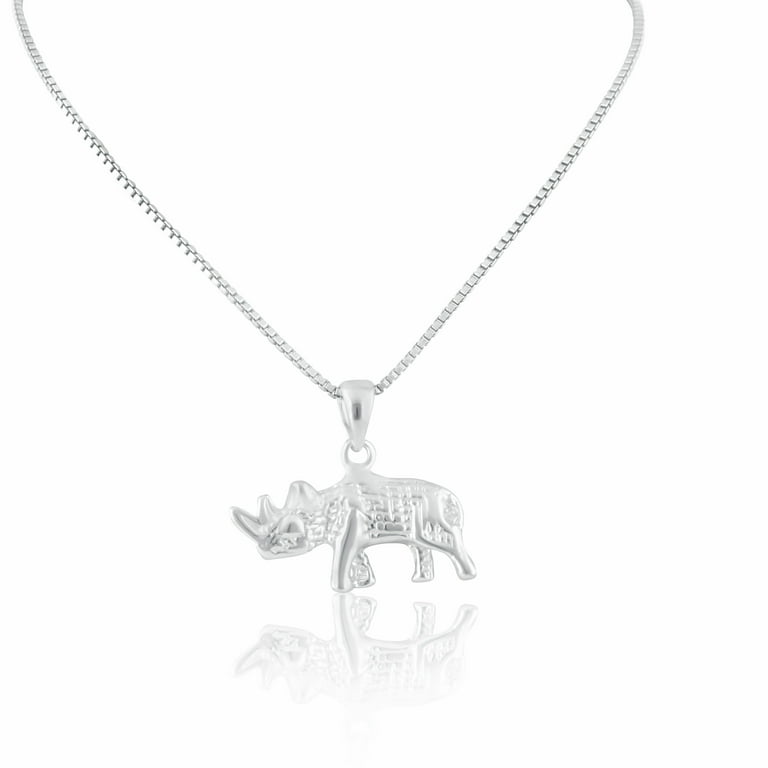 Sterling Silver Womens Charging African Safari Rhinoceros Rhino - Main Image