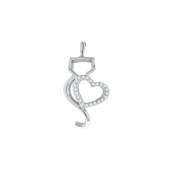 Sterling Silver Womens Cubic Zirconia Animal Cat With Heart Charm Pendant