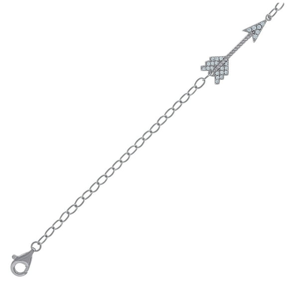 Sterling Silver Womens Cubic-Zirconia Arrow Charm Bracelet