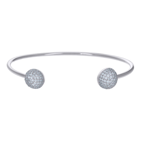 Sterling Silver Womens Cubic-Zirconia Ball Fashion Cuff Bangle