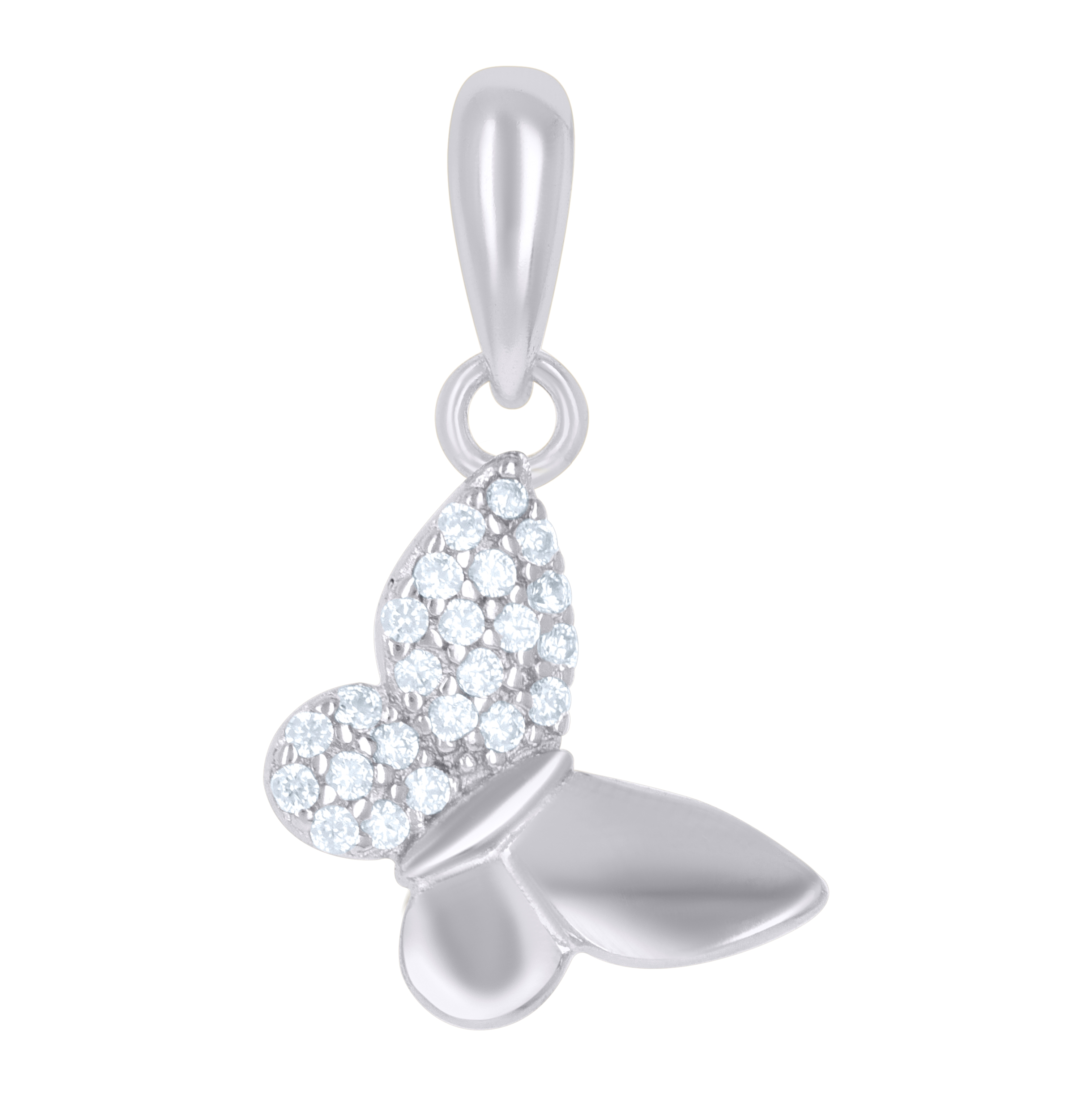 Sterling Silver Womens Cubic-Zirconia Butterfly Insect Wildlife Charm Pendant