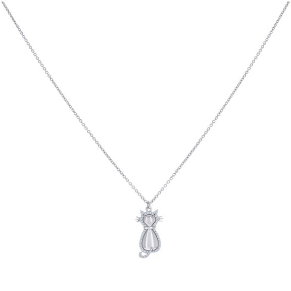Sterling Silver Womens Cubic-Zirconia Cat Fashion Charm Necklace