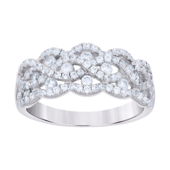 Sterling Silver Womens Cubic-Zirconia Crossover Fashion Bridal Anniversary Wedding Engagement Band Ring Size 6