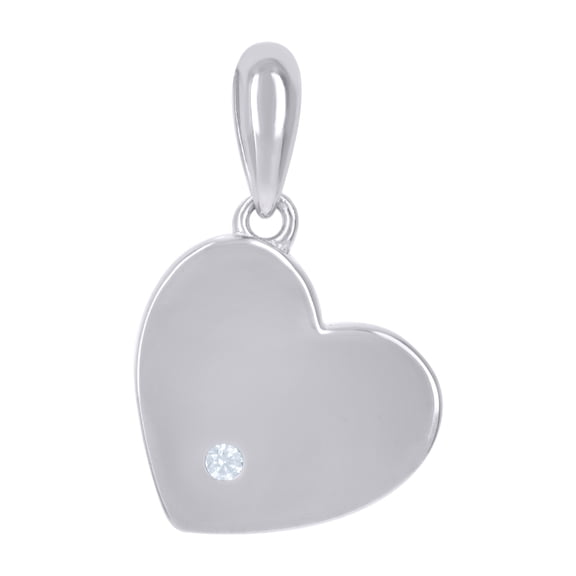 Sterling Silver Womens Cubic-Zirconia Disc Heart Charm Pendant