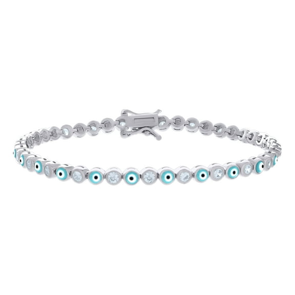 Sterling Silver Womens Cubic-Zirconia Evil Eye Good Luck Fashion Link Bracelet 7.25