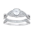 thumbnail image 1 of Sterling Silver Womens Cubic-Zirconia Halo Fashion Duo Bridal Anniversary Wedding Engagement Band Ring Set Size 6, 1 of 4