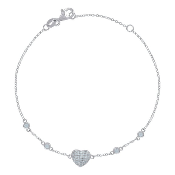 Sterling Silver Womens Cubic-Zirconia Heart Charm Bracelet