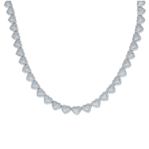 Sterling Silver Womens Cubic-Zirconia Heart Link Necklace 8mm Size 22 Inches