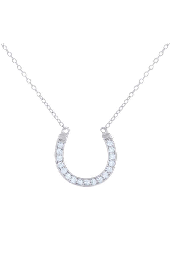 Sterling Silver Womens Cubic-Zirconia Horse Shoe Good Luck Necklace