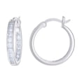 thumbnail image 1 of Sterling Silver Womens Cubic-Zirconia Inside-Out 3mm-20 Hoop Earrings, 1 of 1
