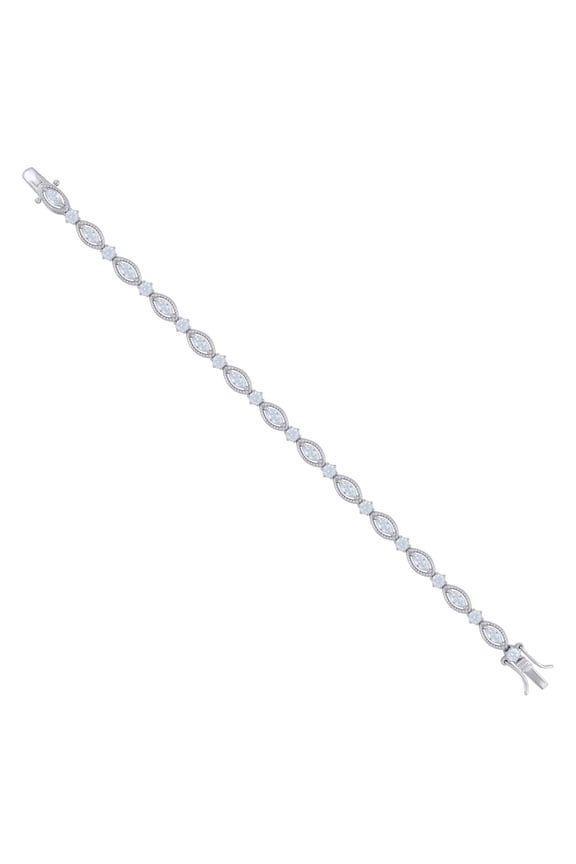 Sterling Silver Womens Cubic Zirconia Marquise Cut White Stone Bracelet