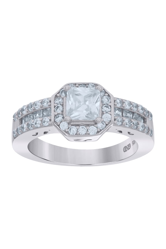 Sterling Silver Womens Cubic Zirconia Octagon Head Bridal Anniversary Engagement Wedding Ring Size 8