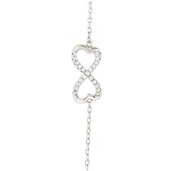 Sterling Silver Womens Cubic Zirconia Rolo Link Infinity Heart Bracelet