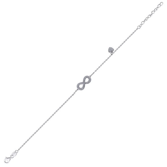 Sterling Silver Womens Cubic Zirconia Rolo Link Infinity With Heart Charm Bracelet