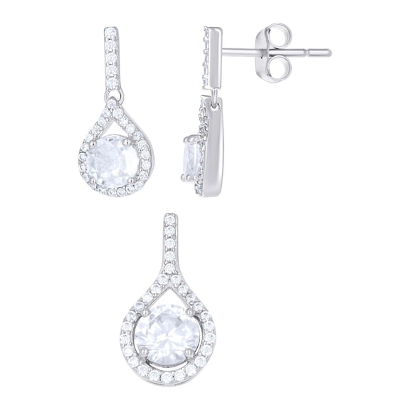 Sterling Silver Womens Cubic-Zirconia Teardrop Fashion Earrings And Pendant Set