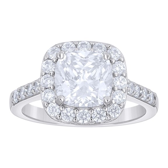 Sterling Silver Womens Cushion-Cut Round Cubic-Zirconia Halo Bridal Anniversary Engagement Wedding Ring Size 8