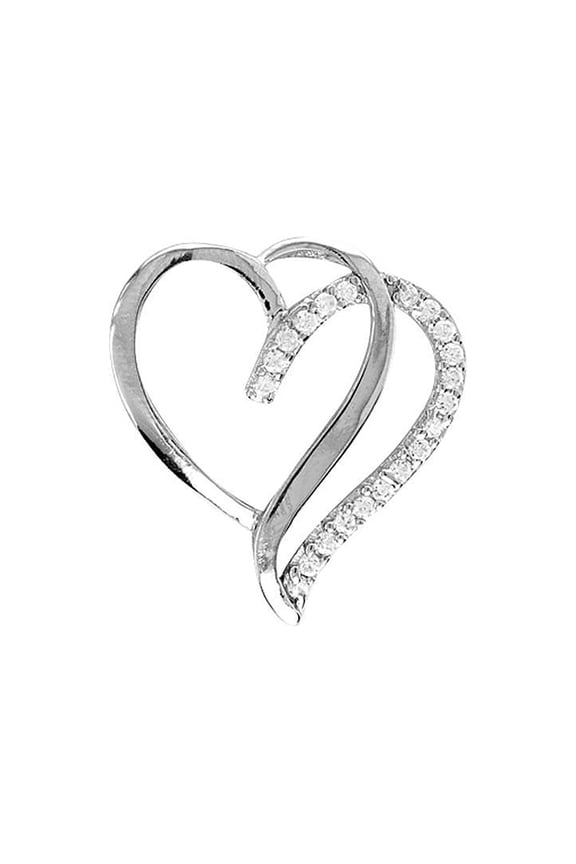 Sterling Silver Womens Cz Heart Slide Pendant