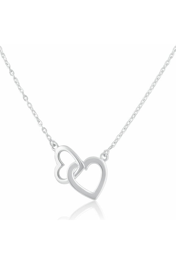 Sterling Silver Womens Dainty Double Interlocking Open Heart Love Charm Pendant Necklace Choker