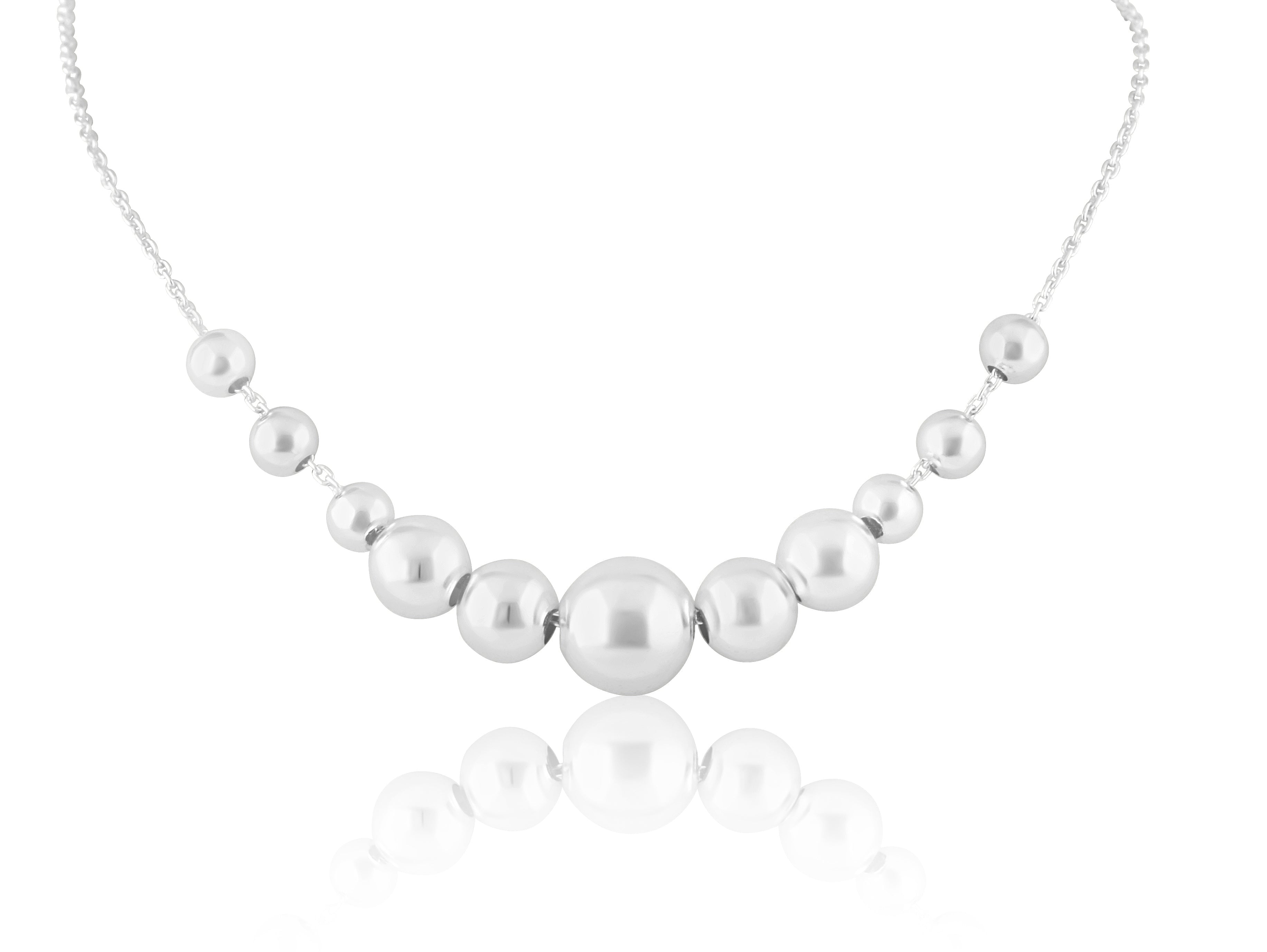 Sterling Silver Womens Elegant Round Graduated Bead Necklace Bead