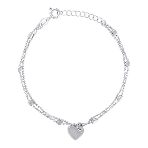 Sterling Silver Womens Heart Charm Bracelet Size 7.5 Inches