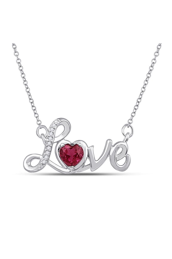 Sterling Silver Womens Heart Lab-Created Ruby Heart Necklace 1/2 Cttw