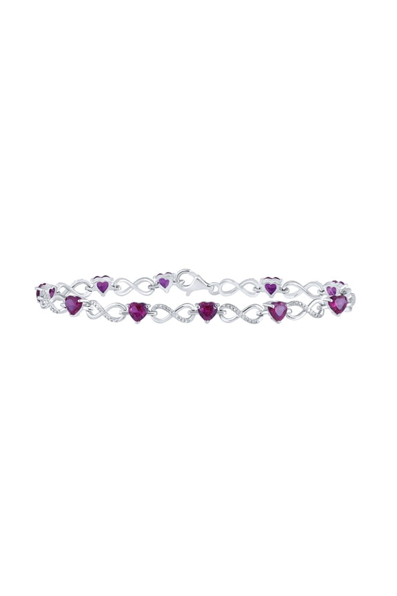 Sterling Silver Womens Heart Synthetic Ruby Diamond Infinity Bracelet 7 Cttw