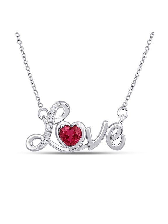 Sterling Silver Womens Heart Synthetic Ruby Heart Necklace 1/2 Cttw