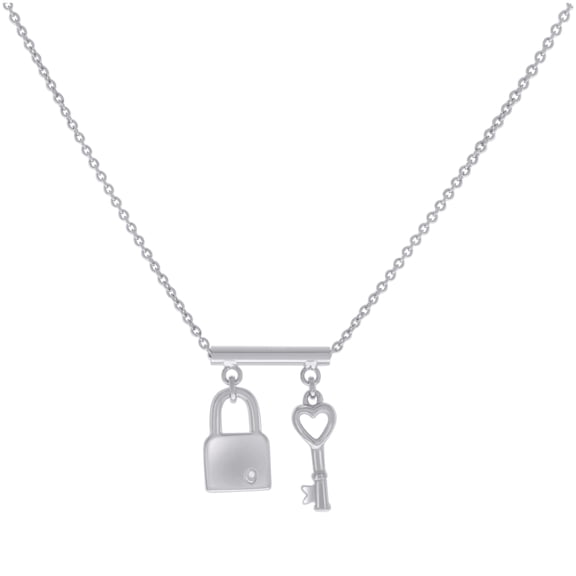 Sterling Silver Womens Lock & Key Charm Necklace Size 16 Inches