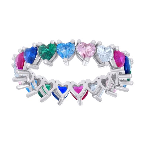 Sterling Silver Womens Multi-Color Heart Cubic-Zirconia Heart Eternity Bridal Anniversary Wedding Engagement Band Ring Size 6