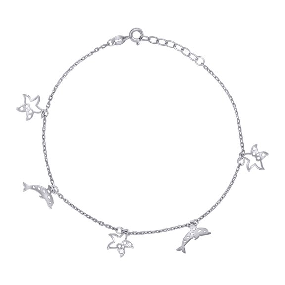 Sterling Silver Womens Ocean Life Charms Anklet Size 10 Inches