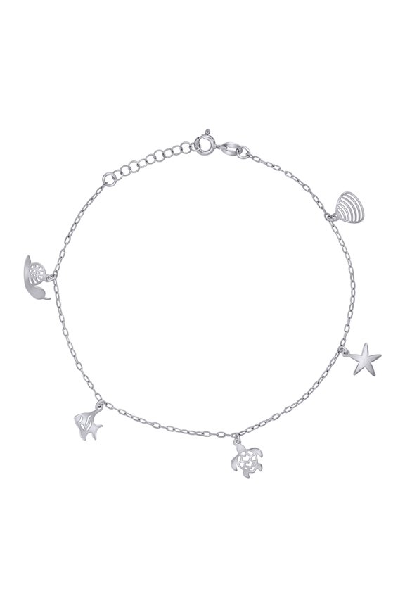 Sterling Silver Womens Ocean Life Charms Anklet Size 10 Inches