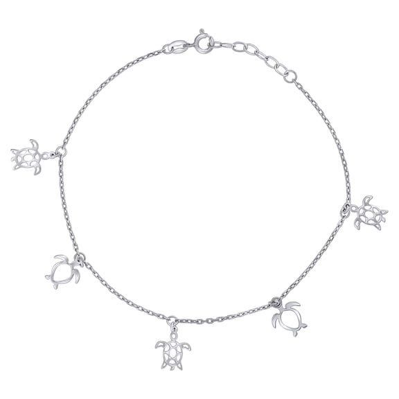 Sterling Silver Womens Ocean Life Turtle Charms Anklet Size 10 Inches