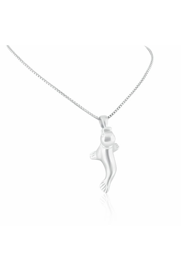 Sterling Silver Womens Ocean Playing Seal Charm Necklace