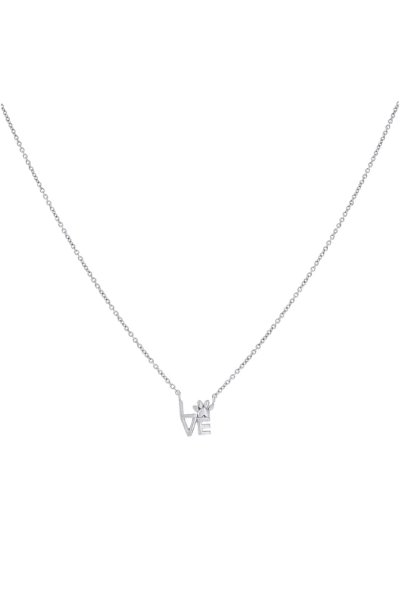 Sterling Silver Womens Paw Print Love Charm Necklace Size 17 Inches