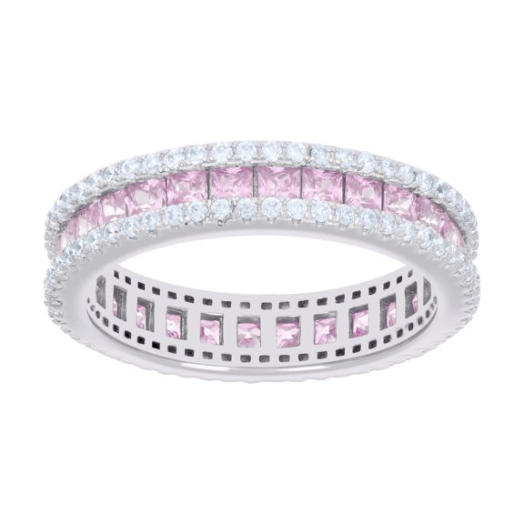 Sterling Silver Womens Pink White Princess-cut Round Cubic-Zirconia Eternity Bridal Anniversary Engagement Wedding Band Ring Size 6