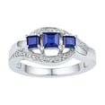 thumbnail image 1 of Sterling Silver Womens Princess Lab-Created Blue Sapphire 3-stone Ring 7/8 Cttw, 1 of 1
