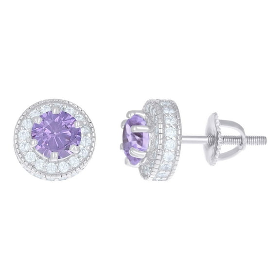 Sterling Silver Womens Purple White Cubic-Zirconia Fashion Stud Earrings