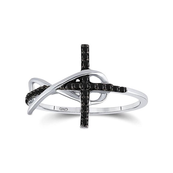 Sterling Silver Womens Round Black Color Enhanced Diamond Cross Infinity Ring 1/10 Cttw