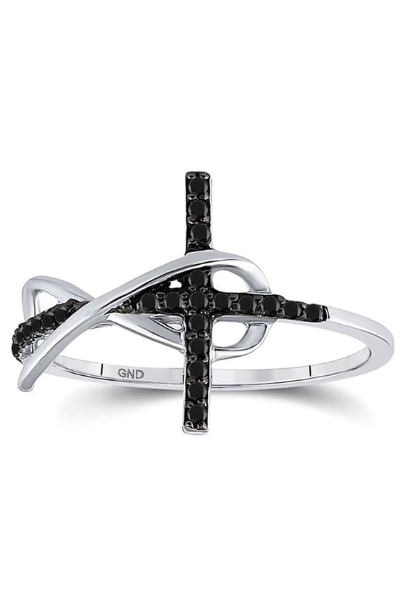 Sterling Silver Womens Round Black Color Enhanced Diamond Cross Infinity Ring 1/10 Cttw