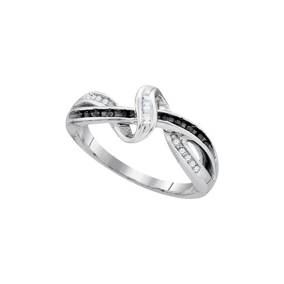 Sterling Silver Womens Round Black Color Enhanced Diamond Crossover Band Ring 1/8 Cttw