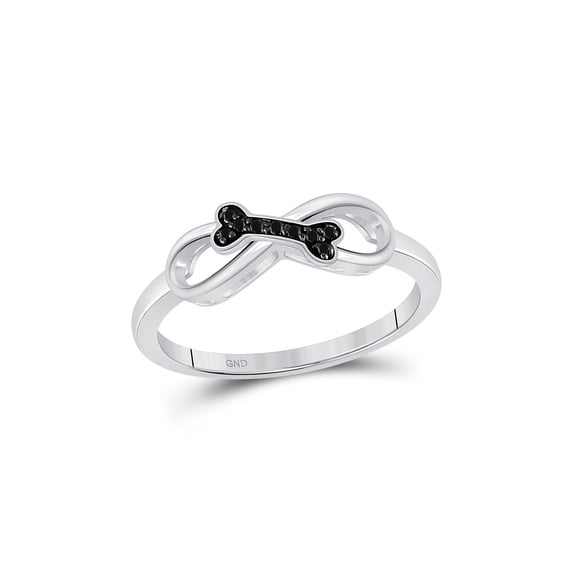 Sterling Silver Womens Round Black Color Enhanced Diamond Dog Bone Infinity Ring 1/20 Cttw