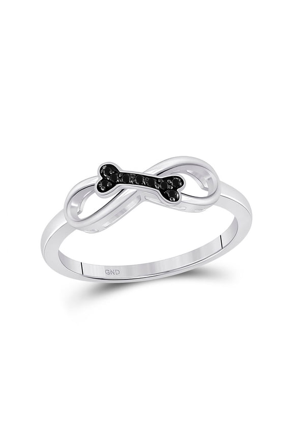 Sterling Silver Womens Round Black Color Enhanced Diamond Dog Bone Infinity Ring 1/20 Cttw
