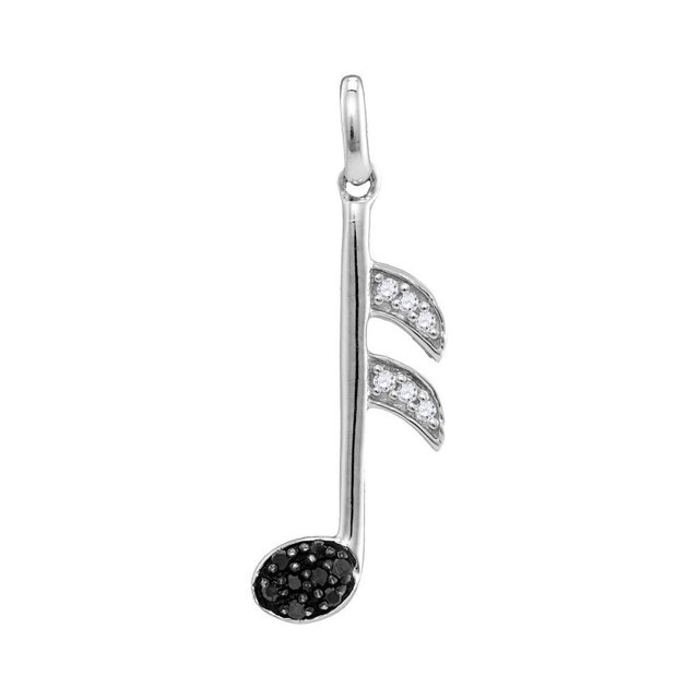 Sterling Silver Womens Round Black Color Enhanced Diamond Music 16th 