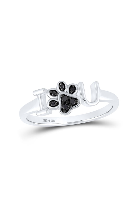 Sterling Silver Womens Round Black Diamond I Love You Dog Paw Ring 1/20 Cttw